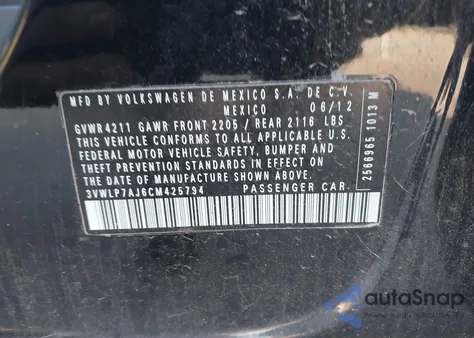 2012 Volkswagen Jetta 2.5L Sel Premium from USA, damaged, VIN 3VWLP7AJ6CM425794